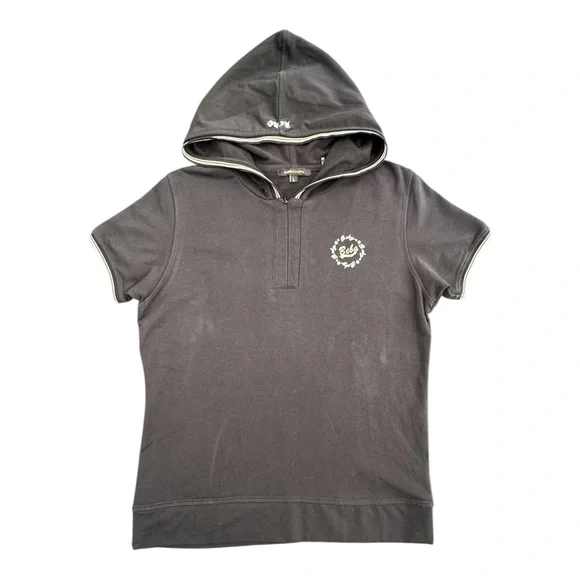 BCBGirls Vintage Y2K Black Short Sleeve Quarter Zip Hoodie Logo Large - Picture 2 of 12